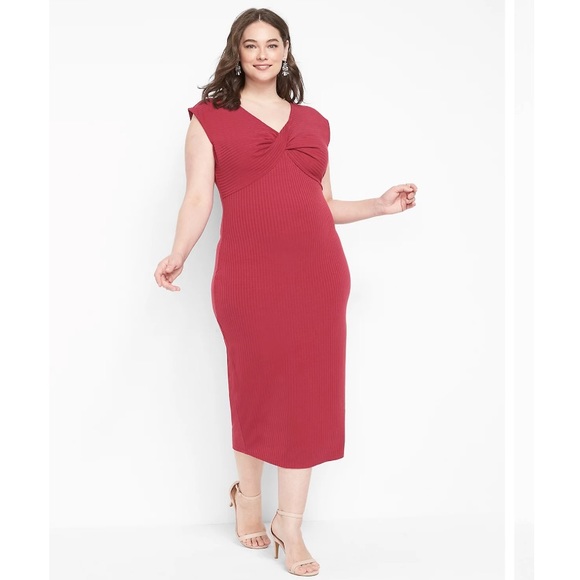 Lane Bryant Cap-Sleeve Twist-Neck Bodycon Wine Dress Size 22/24 - Picture 1 of 14